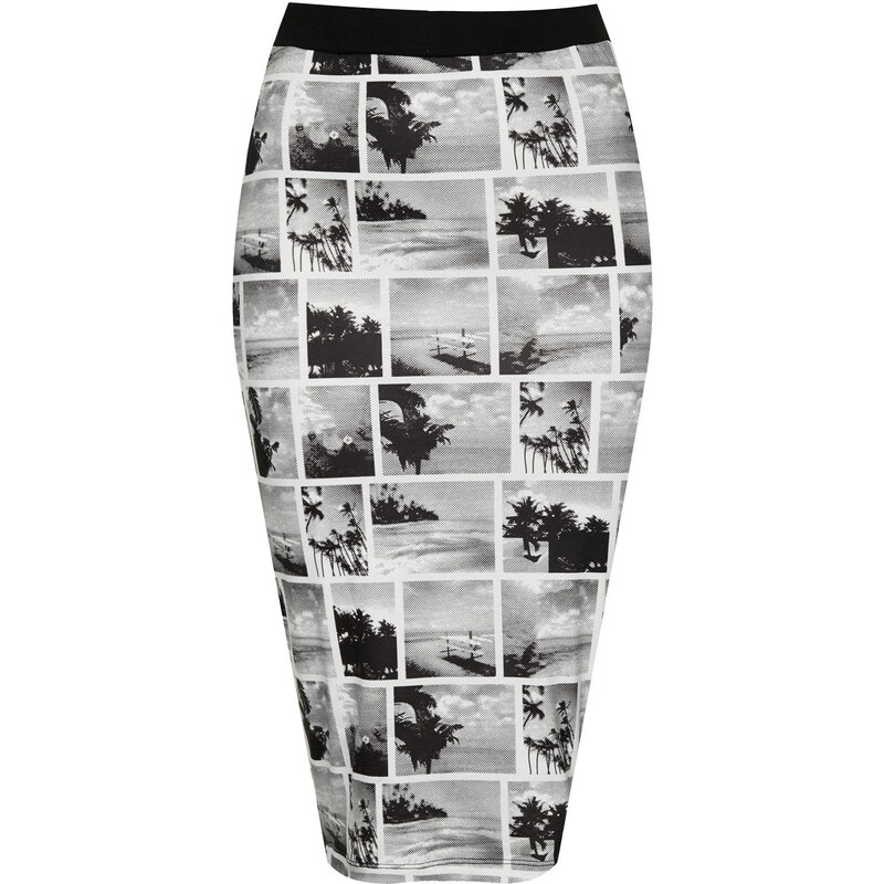 Topshop **Black and White Printed Bodycon Skirt by Rare