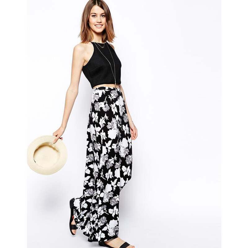 ASOS Maxi Skirt In Mono Floral Print - Multi