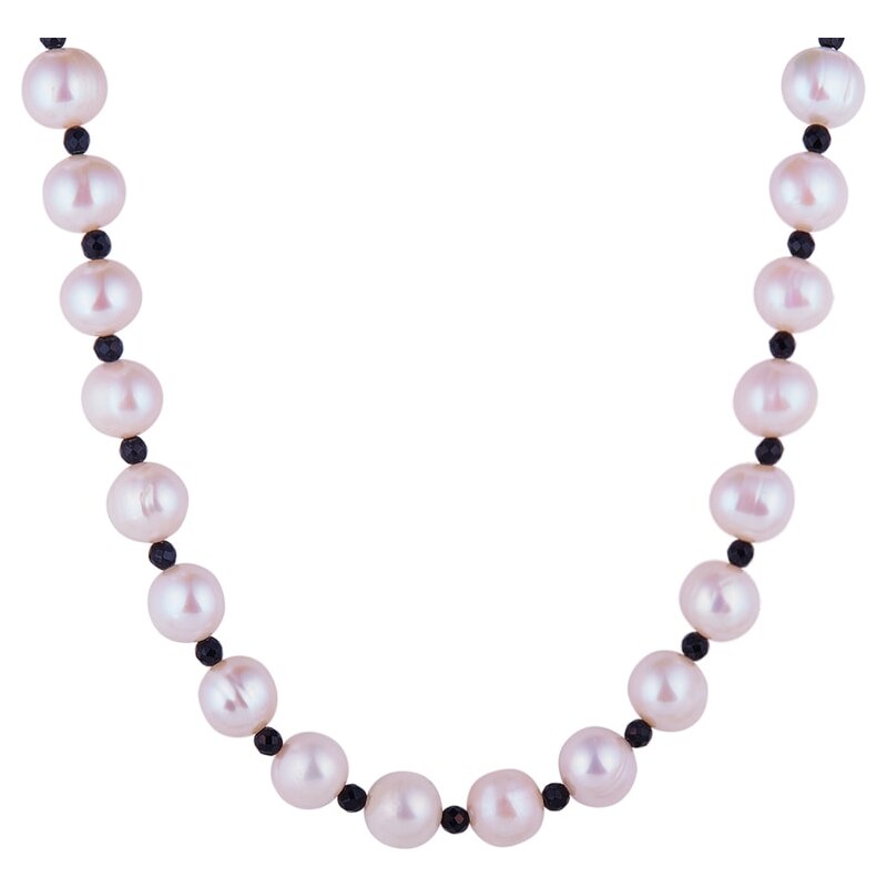 Perlový náhrdelník s onyxem ve stříbře KLENOTA kln5170