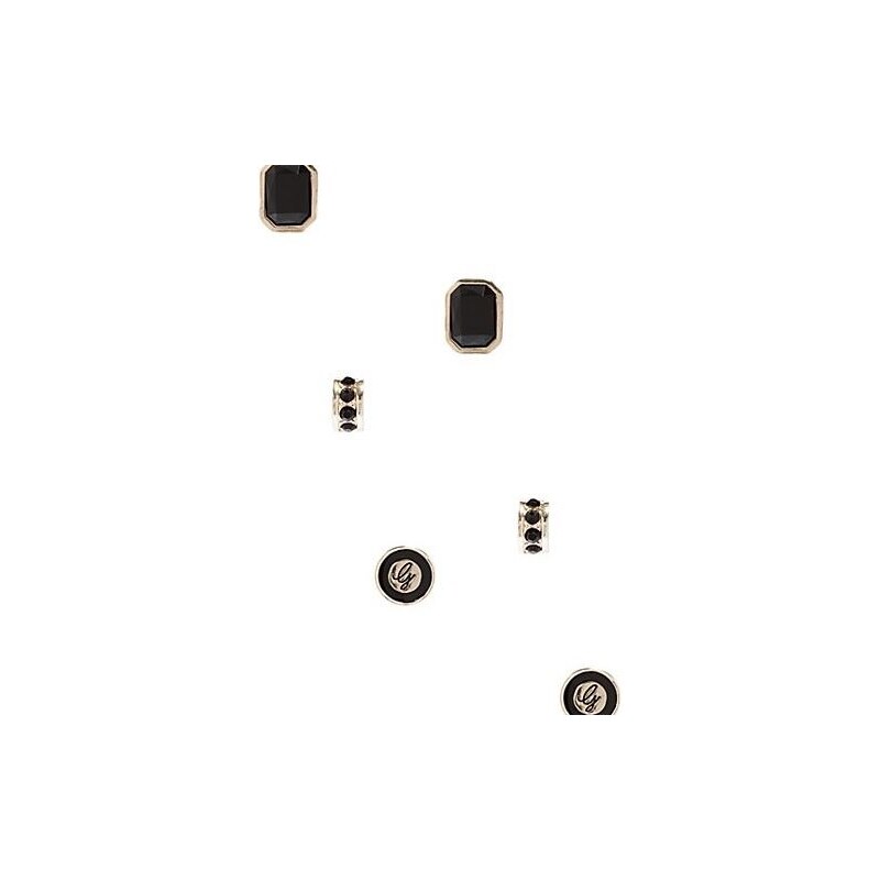 Náušnice Guess Three Pair Gold Tone and Black Stud