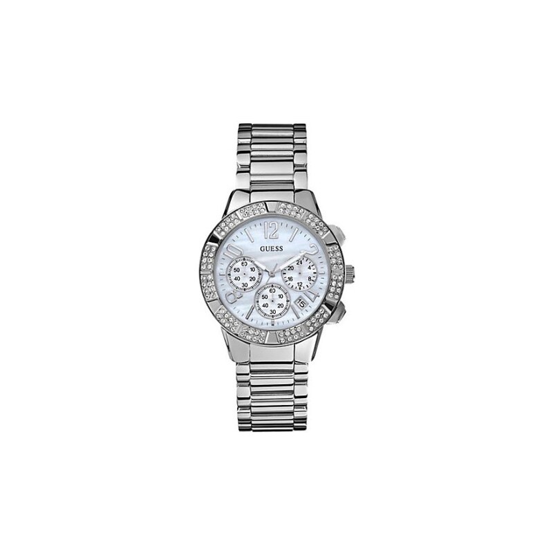 Hodinky Guess Silver Tone Crystal Sport Chronograph