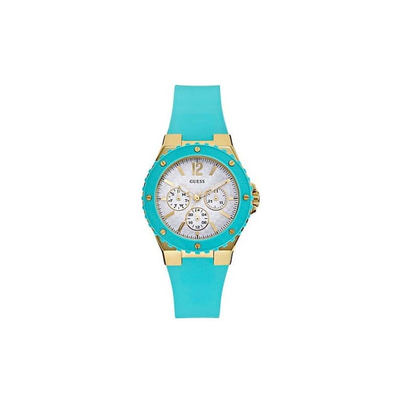 Hodinky Guess Turquoise and Gold Tone Feminine Sport