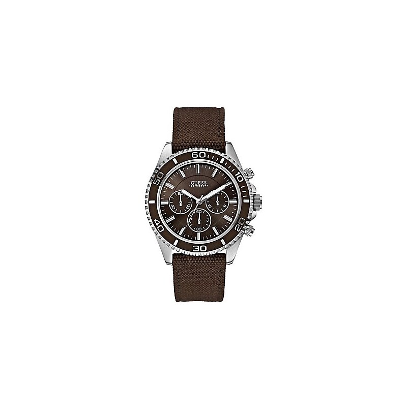 Hodinky Guess Silver-Tone and Brown Sportwise Chronograph Watch