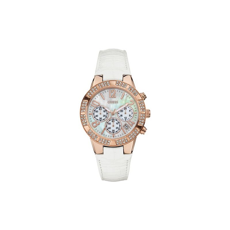 Hodinky Guess White And Rose Gold-Tone Dazzling Sporty Chronograph Watchs