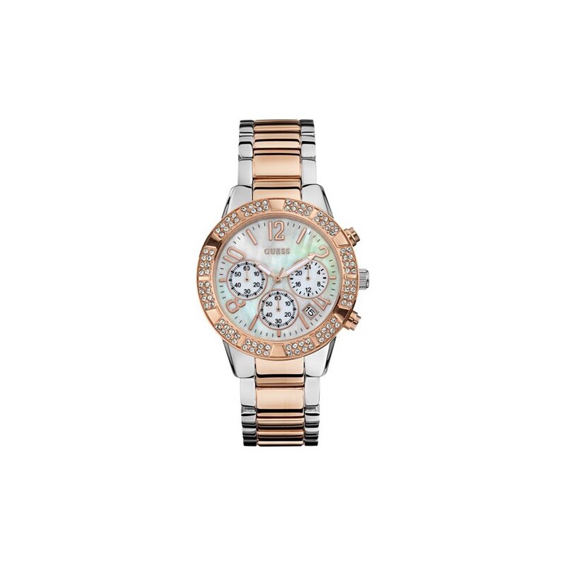 Hodinky Guess Silver And Rose Gold-Tone Dazzling Sporty Chronograph Watchs