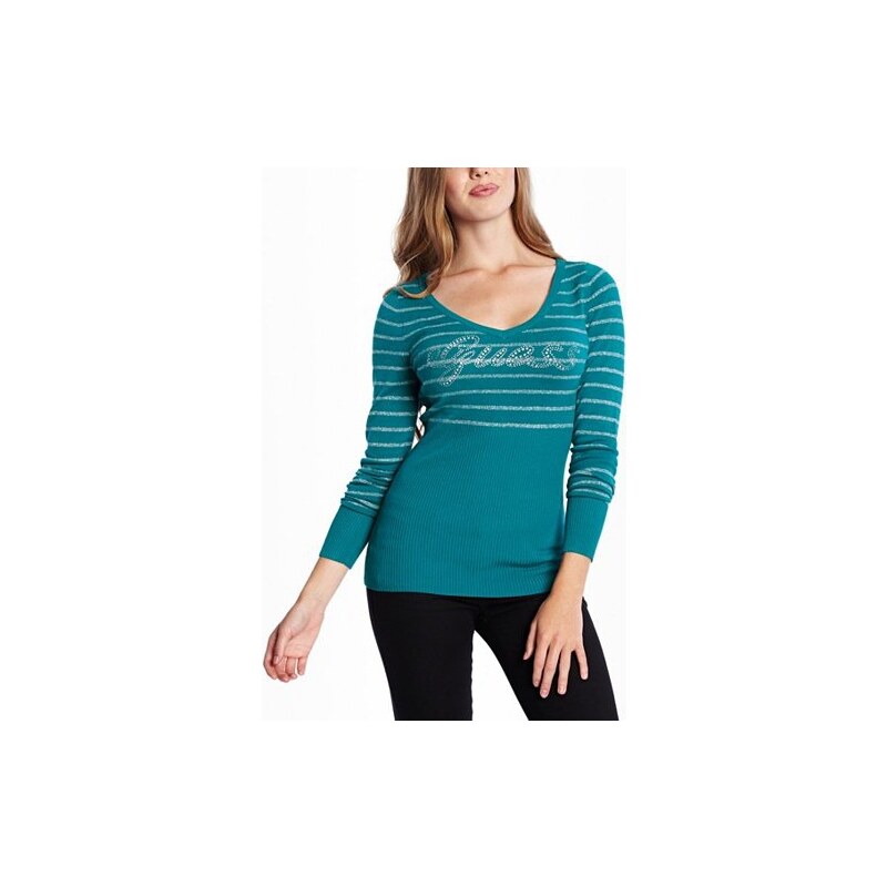 Svetr Guess Dariana Metallic-Stripe Sweater zelený