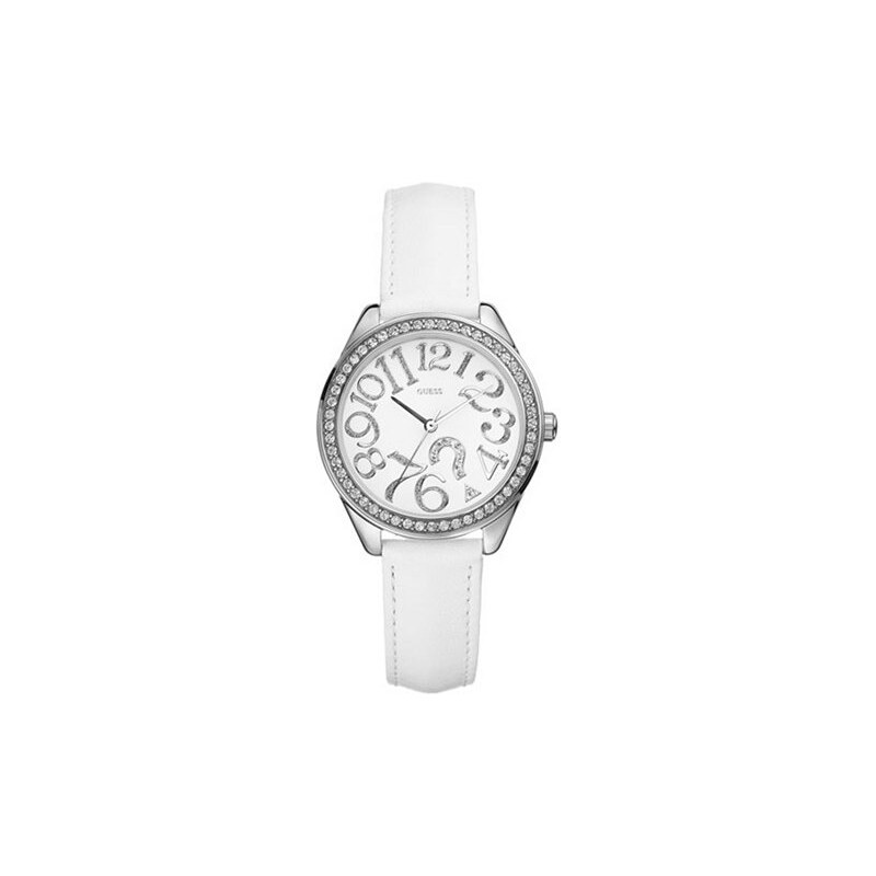 Hodinky Guess Quiz White Leather Strap Watch