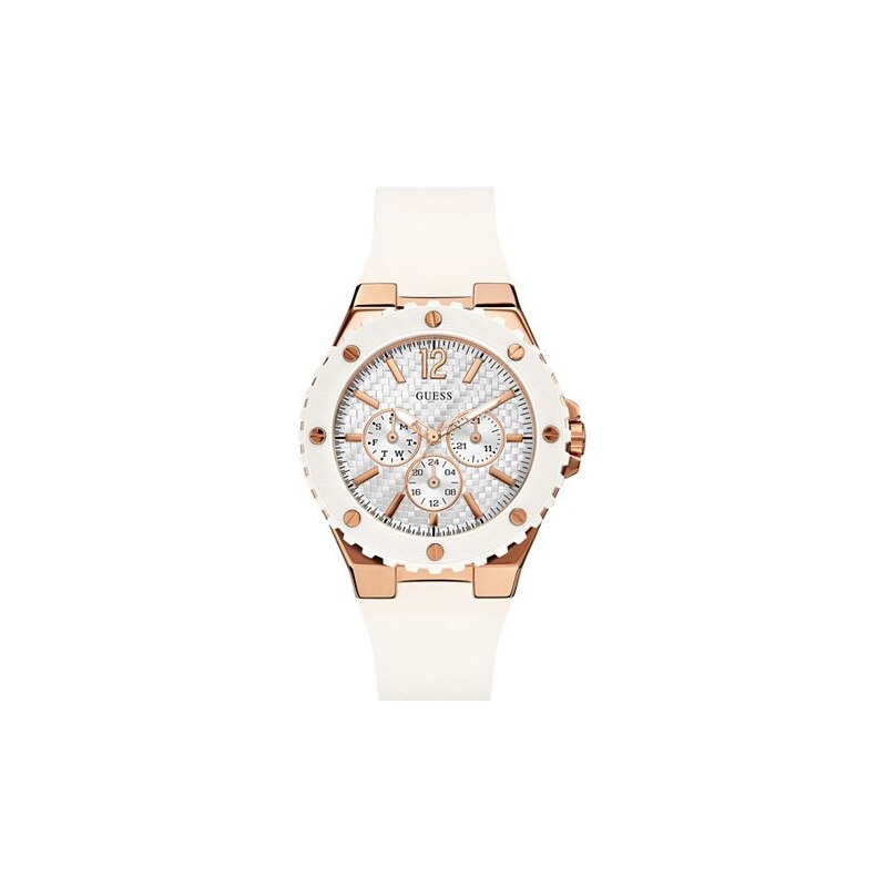 Hodinky Guess White and Rose Gold-Tone Feminine Sport Watch