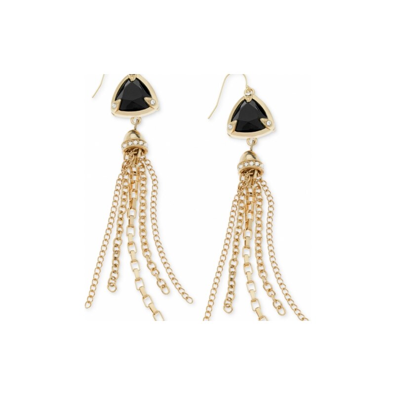 Náušnice Guess Gold-Tone Black Triangle Chain Fringe Drop Earrings