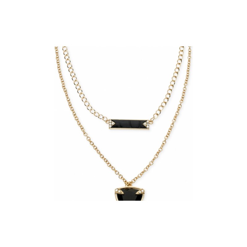Řetízek Guess Gold-Tone Black Pendant Two-Row Necklace