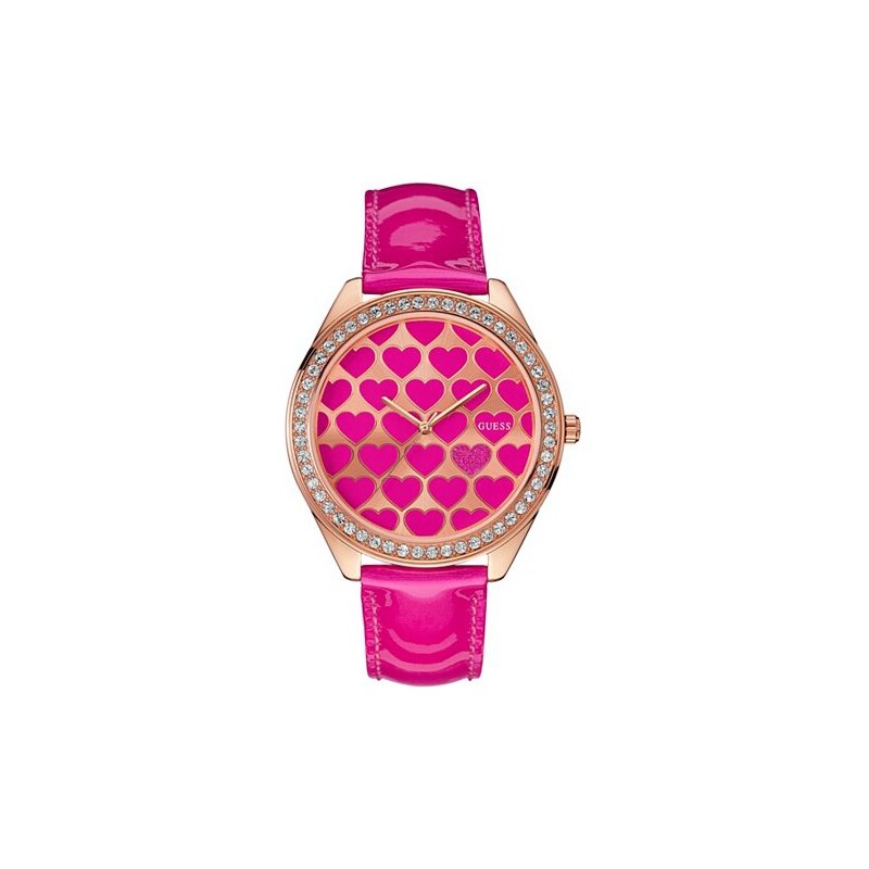 Hodinky Guess Pink And Rose Gold-Tone Dazzling Hearts Oversized Watch