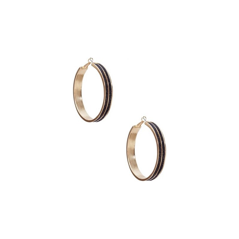Náušnice Guess Gold-Tone Hoop Earrings with Black Glitter