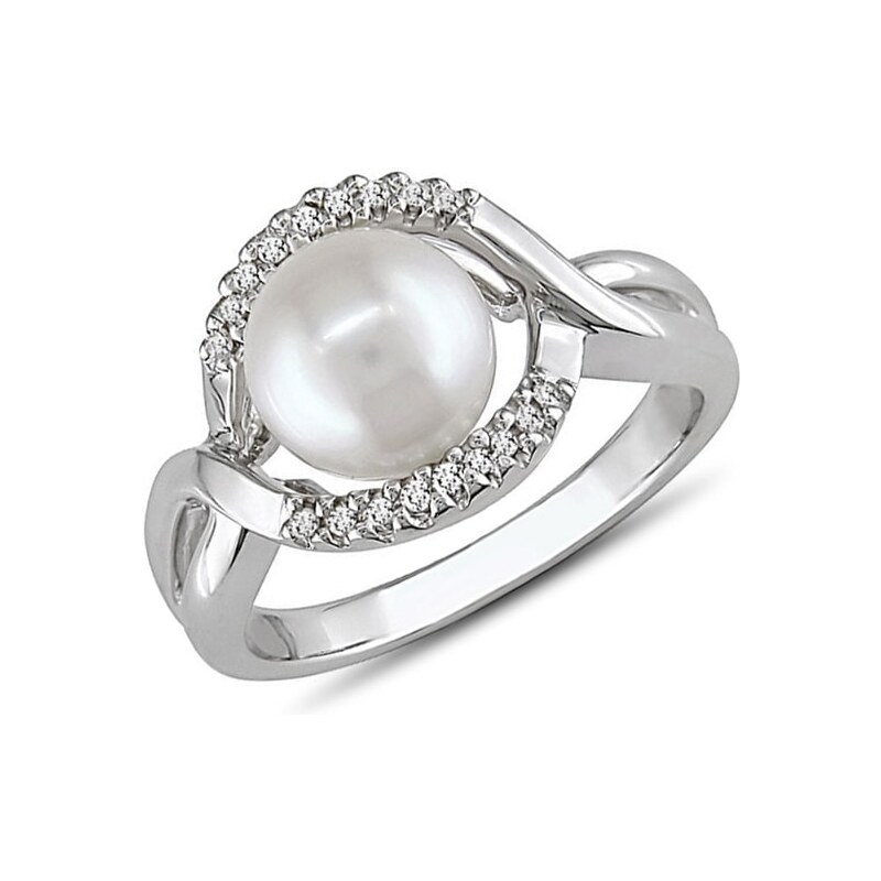 Stříbrný prsten s perlou a diamanty KLENOTA sil1255