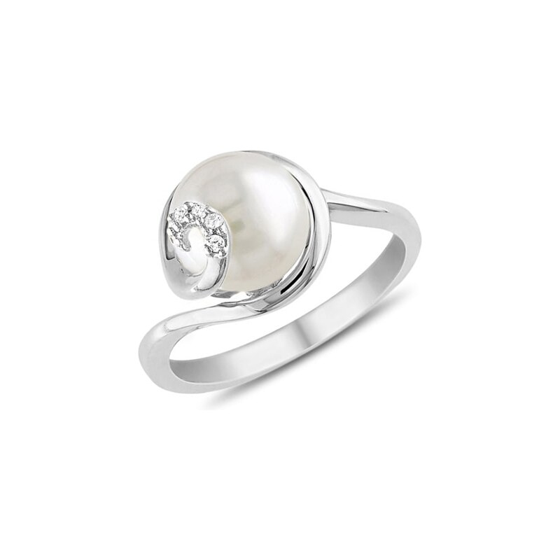 Stříbrný prsten s perlou a diamanty KLENOTA k0074019