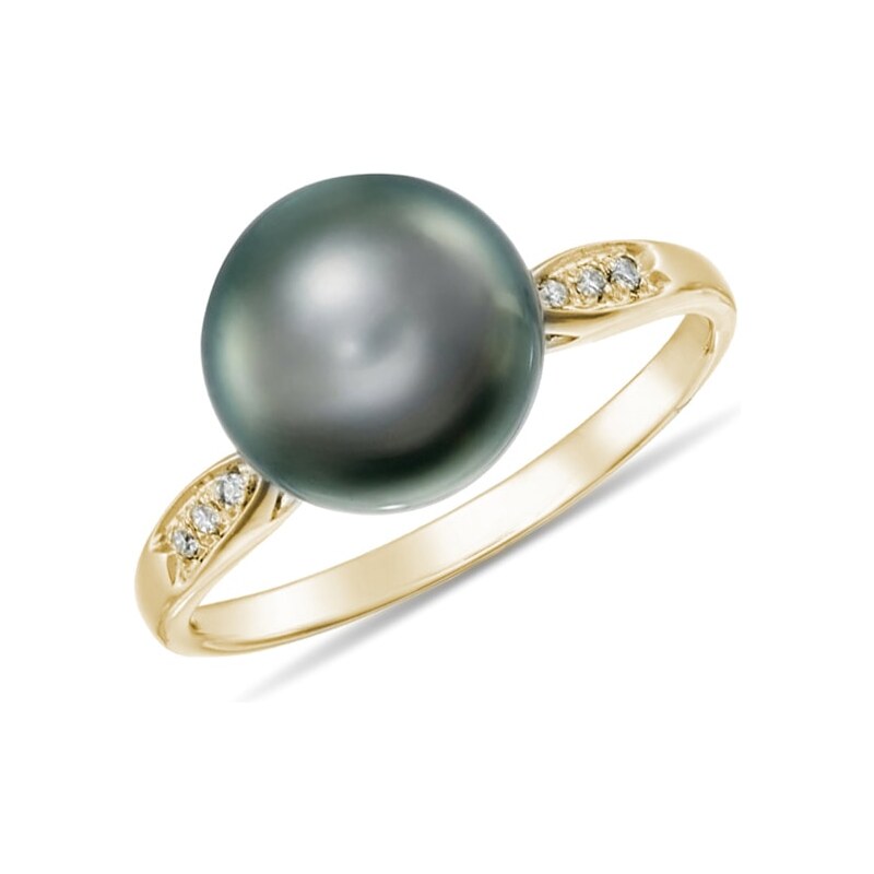 Zlatý prsten s tahitskou perlou a diamanty KLENOTA je3272