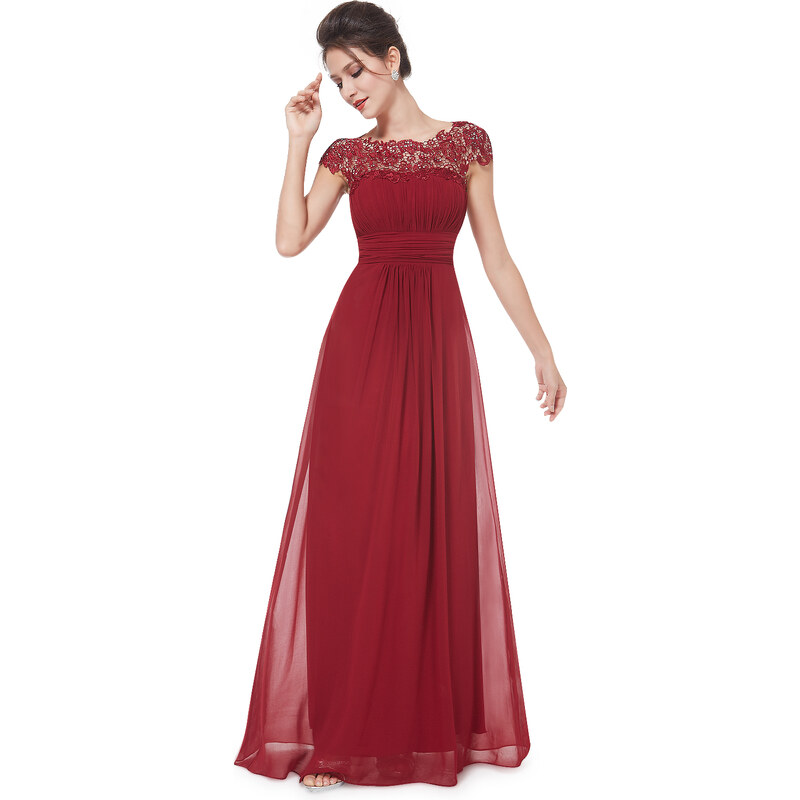 Ever-Pretty Vínově červené krajkové šaty
