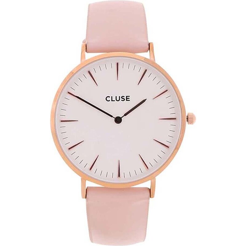Bílo-růžové dámské kožené hodinky CLUSE La Bohème Rose Gold