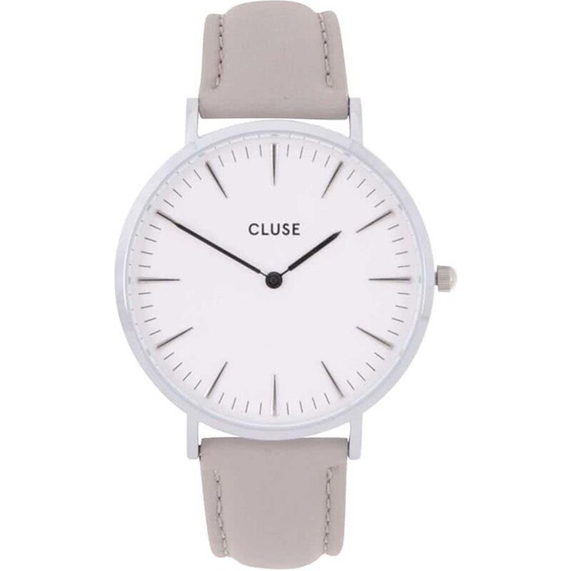 Bílo-šedé dámské hodinky s koženým páskem CLUSE La Bohème Silver