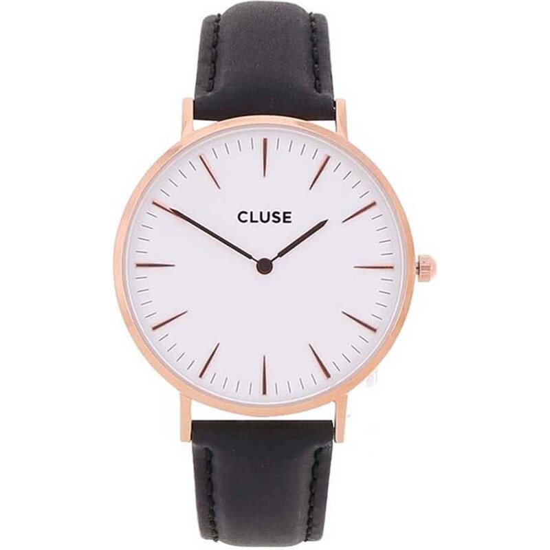 Bílo-černé dámské kožené hodinky CLUSE La Bohème Rose Gold