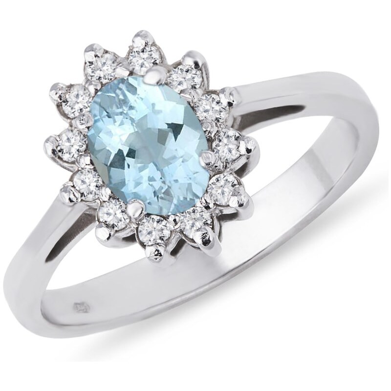 Stříbrný prsten s akvamarínem a zirkony KLENOTA k0070039