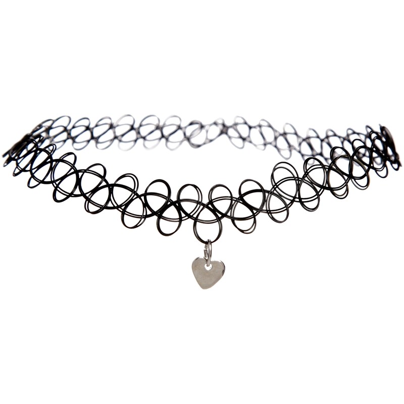 ASOS Heart 90s Tattoo Choker Necklace - Black