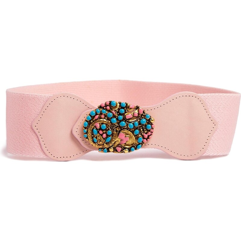 Black & Brown Mina Leather And Elastic Waist Belt - Pink