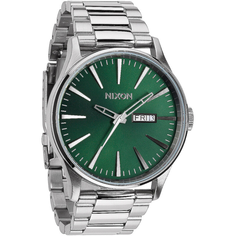 Topshop **Nixon Sentry S Stainless Steel Green Sunray Dial Watch