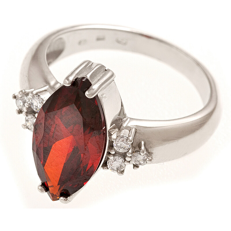 A-diamond.eu jewels Stříbrný prstýnek s červeným kamínkem 53