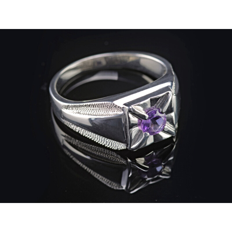 A-diamond.eu jewels Prsten pánský stříbrný s přírodním ametystem 779
