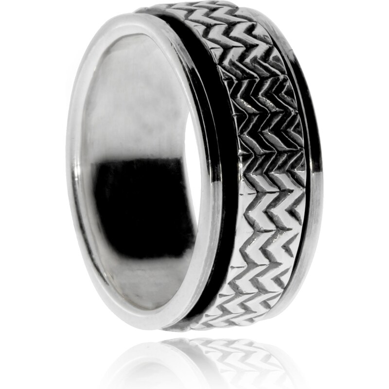 SilverRepublic Stříbrný prsten s pohyblivým středem, pravidelné geometrické zdobení - Velikost 51