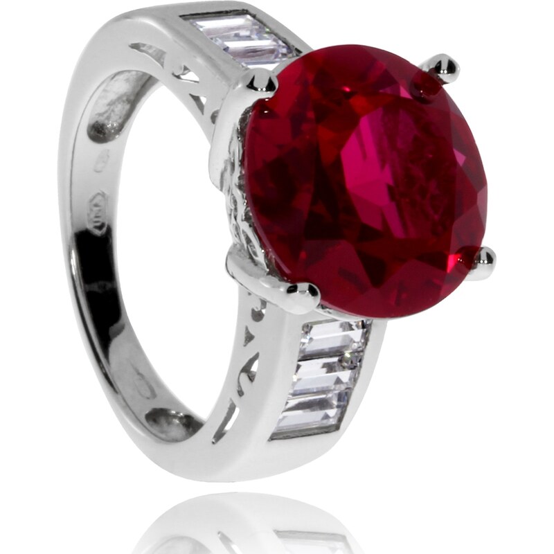 SilverRepublic Stříbrný prsten se zirkony (cubic zirconia) a červeným kamenem - Velikost 52
