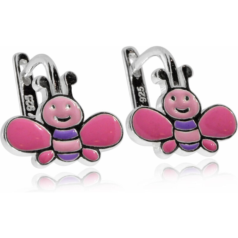 SilverRepublic Stříbrné dětské náušnice - Růžové včelky