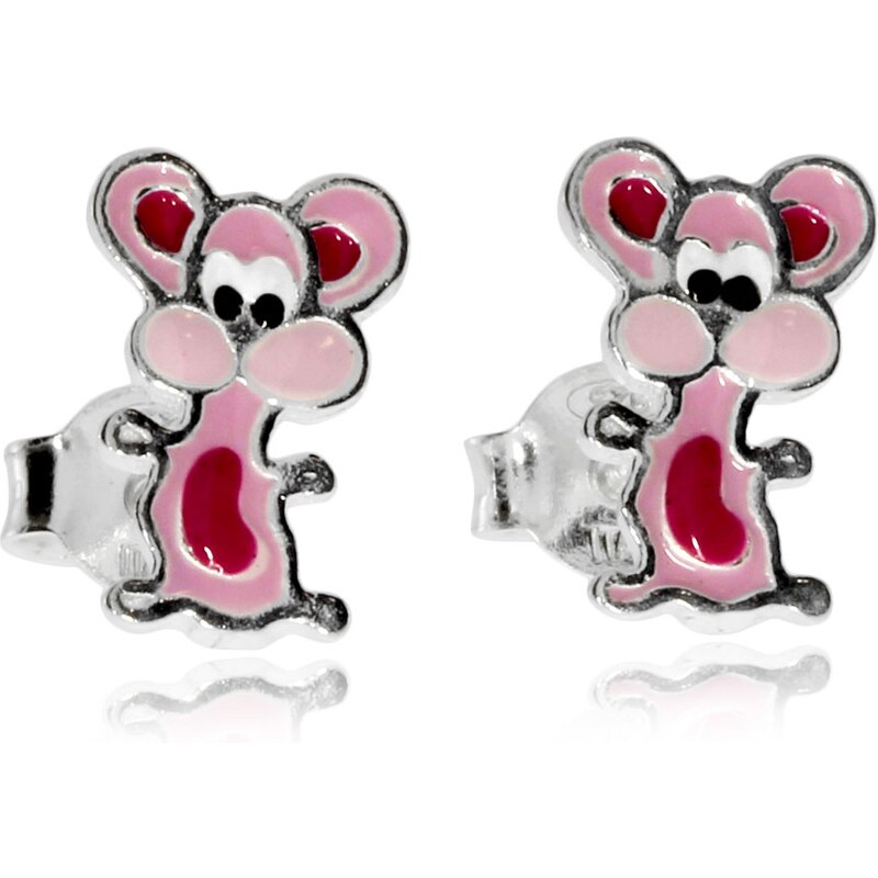 SilverRepublic Dětské stříbrné náušnice - Růžové tančící myšky