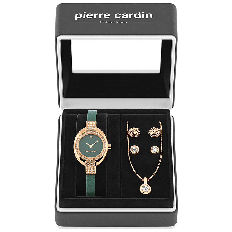 Pierre Cardin Dámský zlato-zelený set hodinky + náhrdelník + náušnice  PCX5694L241 - GLAMI.cz