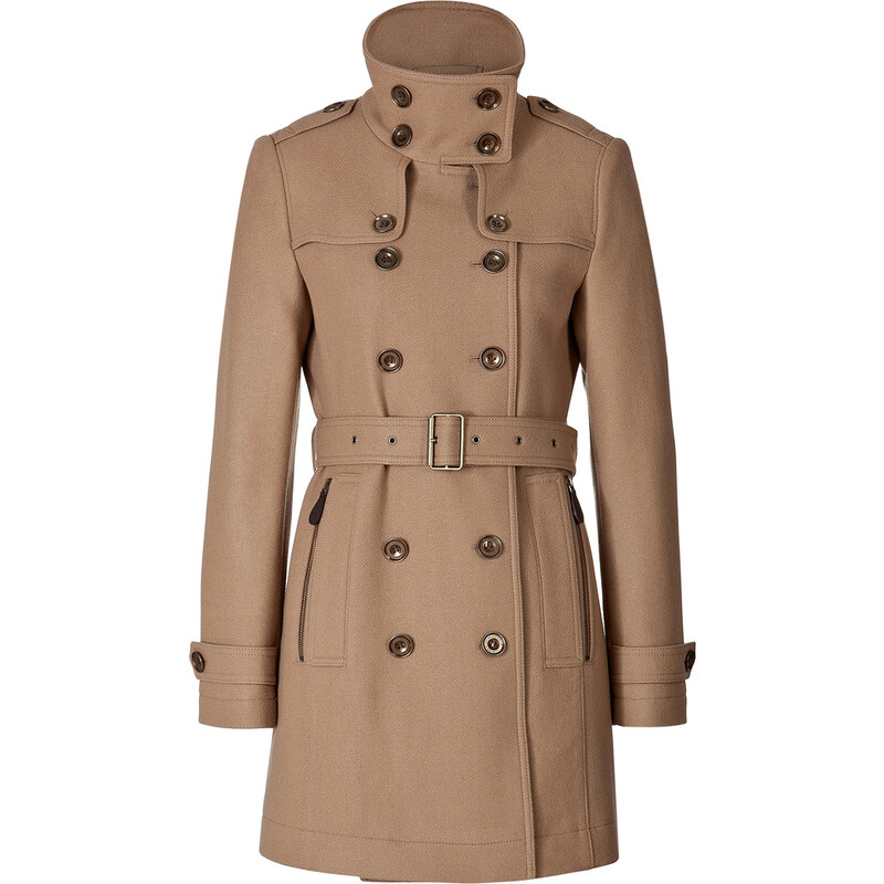 Burberry Brit Short Double Wool Twill Daylesmoore Trench Coat in Camel