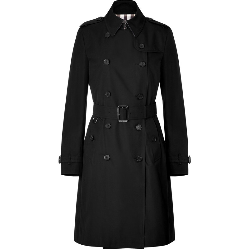 Burberry London Cotton Gabardine Long Kensington Trench Coat in Black