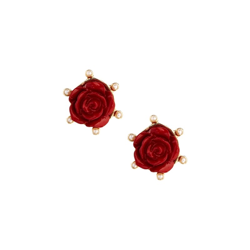 ASOS Rose and Faux Pearl Stud Earrings - Red