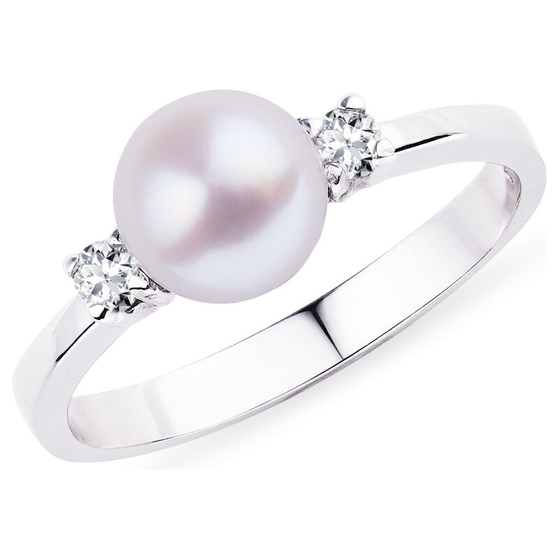 Stříbrný perlový prsten se zirkony KLENOTA k0309039