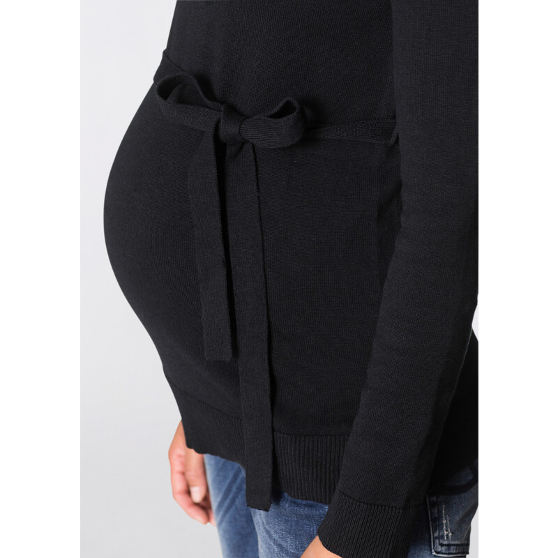 bonprix Těhotenský svetr ze 100% bavlny, se zavazovacím páskem Černá