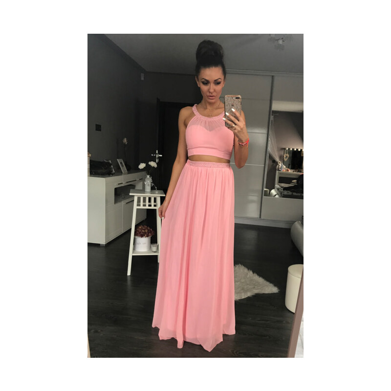 Dámské plesové dlouhé šaty PINK BOOM růžové - Růžová / L - PINK BOOM 58243597