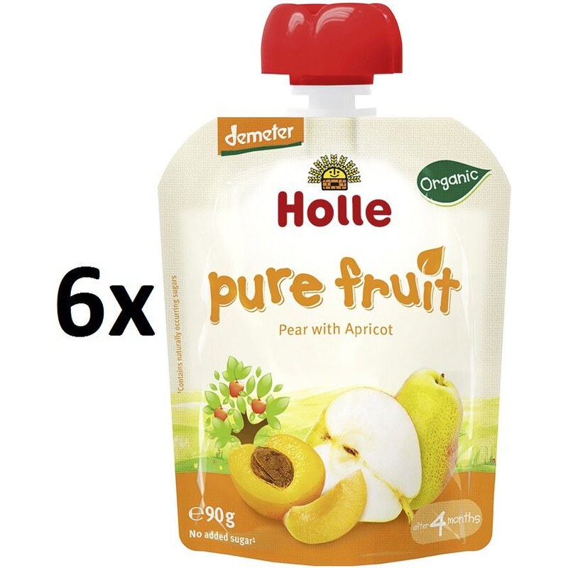 Holle BIO ovocné pyré hruška, meruňka 6x90g - kapsička