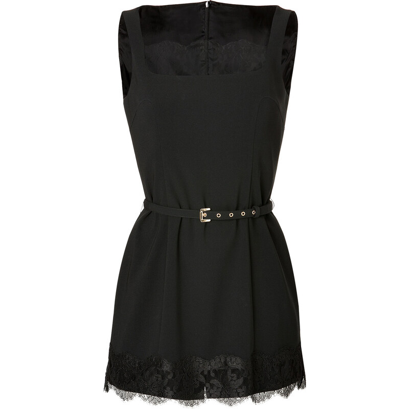 Moschino Cheap and Chic Belted Romper with Lace Trim