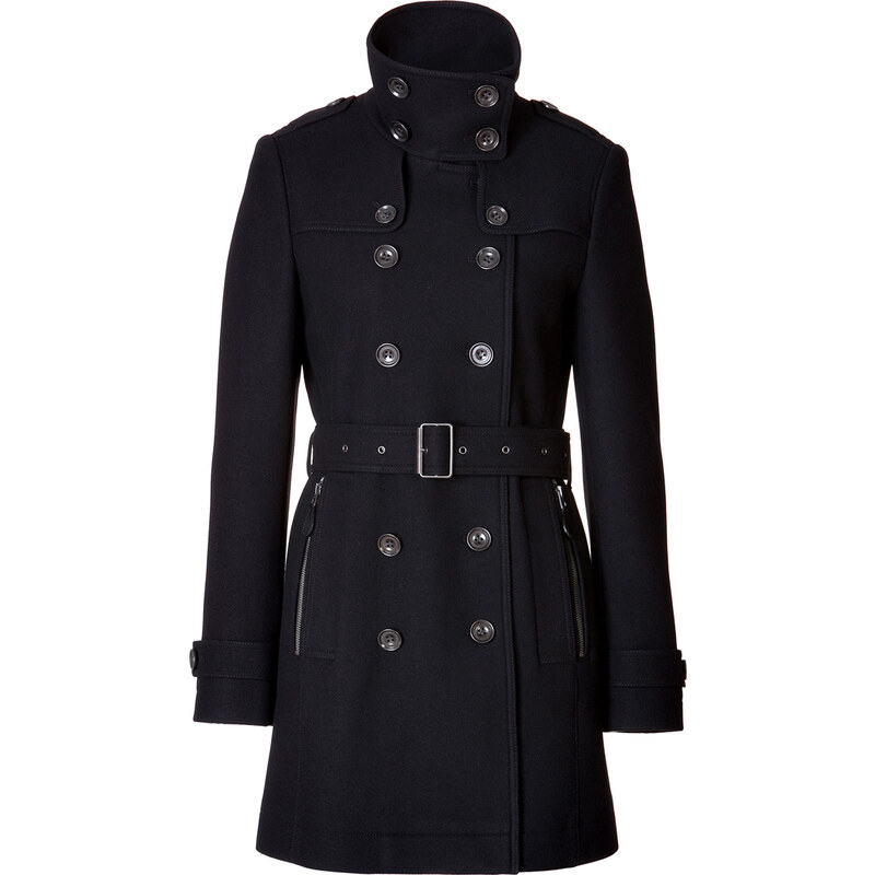 Burberry Brit Short Double Wool Twill Daylesmoore Trench Coat in Black