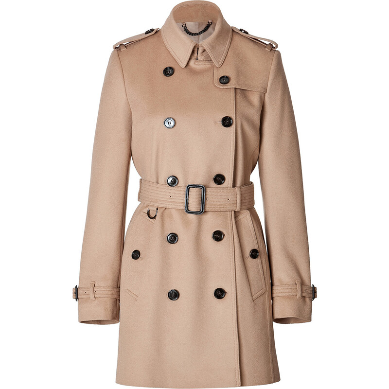 Burberry London Wool-Cashmere Mid-Length Kensington Trench Coat in Honey