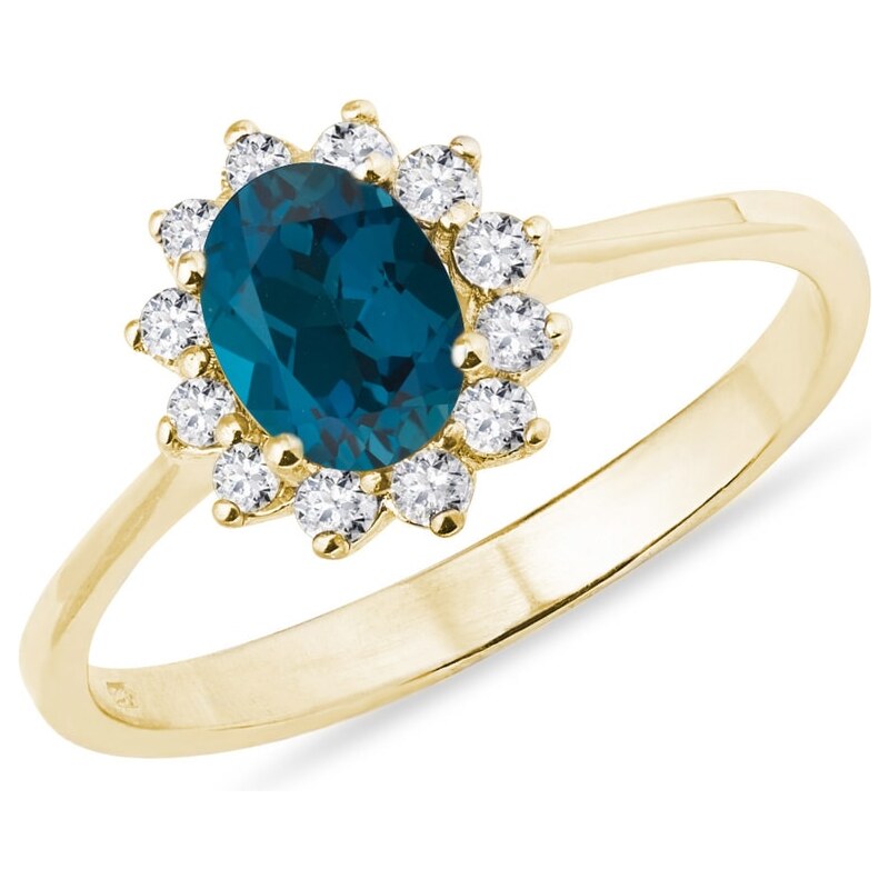 Zlatý prsten s London topazem a diamanty KLENOTA kln1057