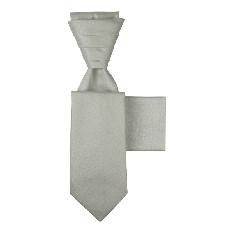 Quentino Bílo stříbrná svatební kravata s kapesníčkem - Regata