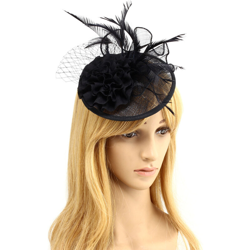 L&S Fashion Klobouček Black Feather & Flower Mesh Hat Fascinator AGF00233  BLACK - GLAMI.cz