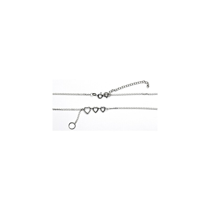 Stříbrný řetízek, 3 srdce, kroužek, adjusta, 38,5 cm+7 24099142