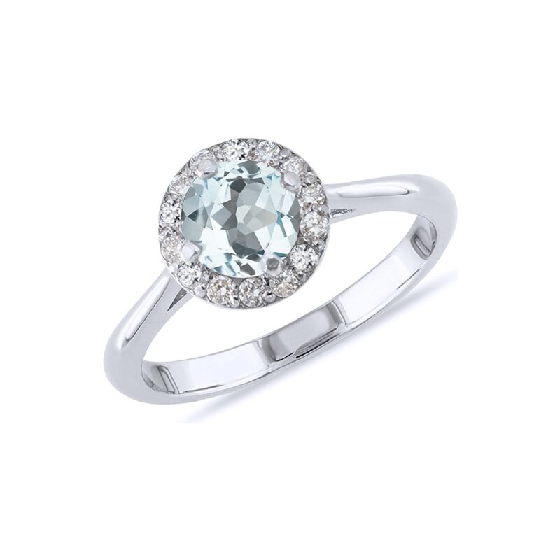 Prsten ze stříbra s akvamarínem a diamanty KLENOTA k0030029