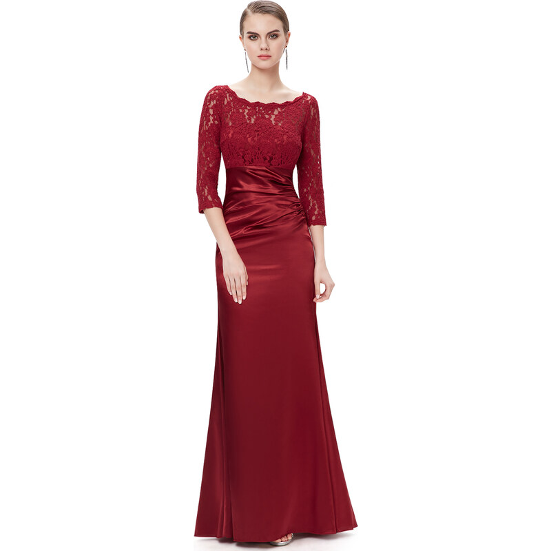 Ever-Pretty Elegantní vínově červené večerní šaty s tříčtvrtečními rukávy
